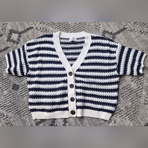 Universal Thread Navy and White Striped Cropped Knit Cardigan